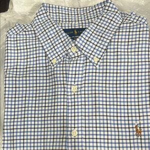 Ralph Lauren Men's White and Blue Plaid Shirt